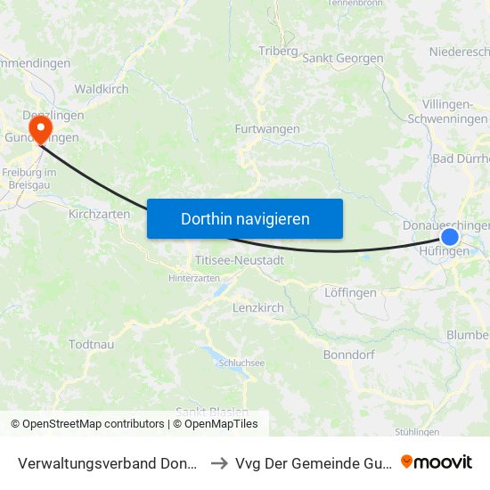 Verwaltungsverband Donaueschingen to Vvg Der Gemeinde Gundelfingen map