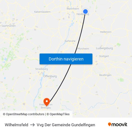 Wilhelmsfeld to Vvg Der Gemeinde Gundelfingen map