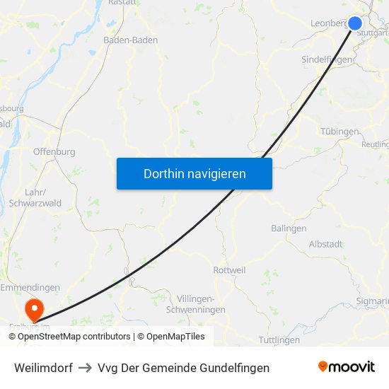 Weilimdorf to Vvg Der Gemeinde Gundelfingen map