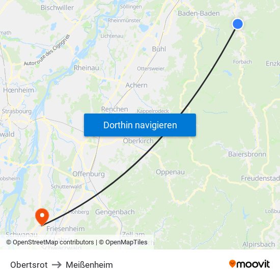 Obertsrot to Meißenheim map