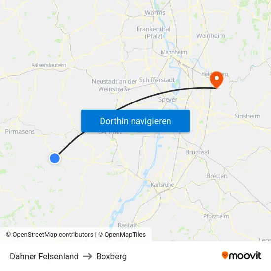 Dahner Felsenland to Boxberg map