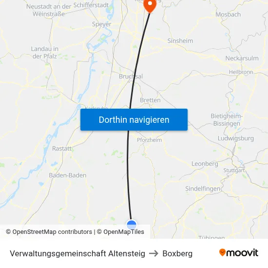 Verwaltungsgemeinschaft Altensteig to Boxberg map