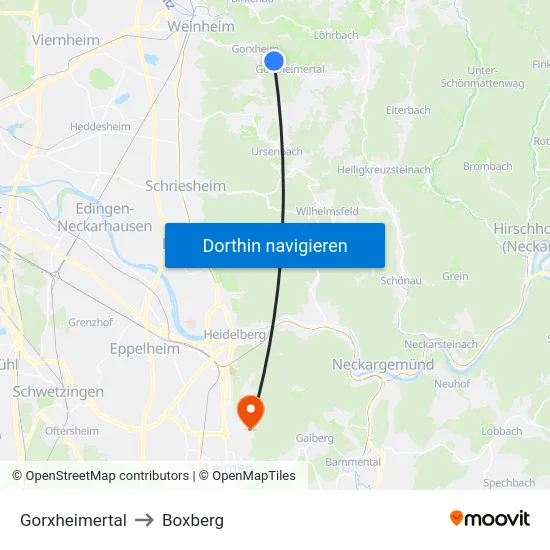 Gorxheimertal to Boxberg map