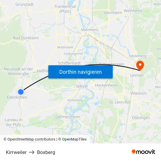 Kirrweiler to Boxberg map