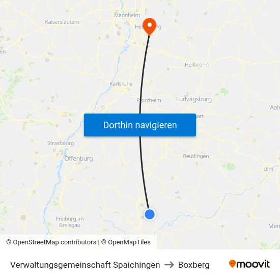 Verwaltungsgemeinschaft Spaichingen to Boxberg map
