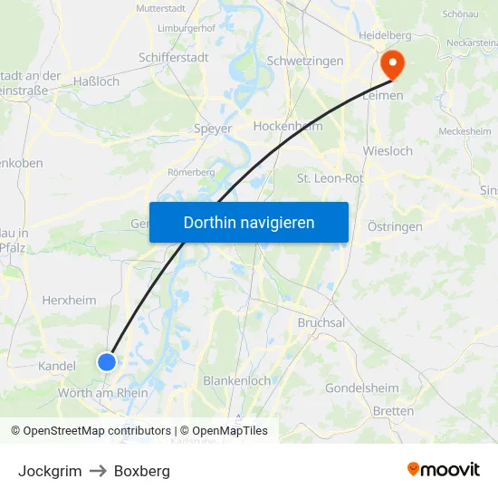 Jockgrim to Boxberg map