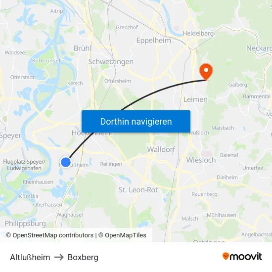 Altlußheim to Boxberg map
