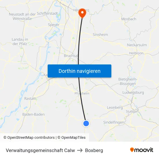 Verwaltungsgemeinschaft Calw to Boxberg map