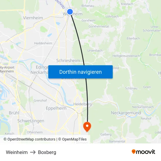 Weinheim to Boxberg map