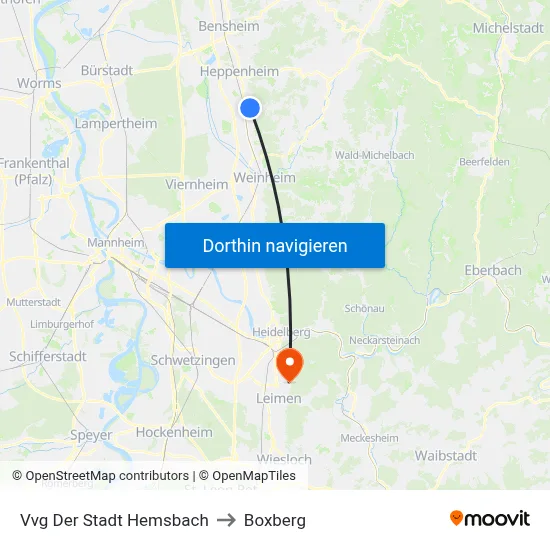 Vvg Der Stadt Hemsbach to Boxberg map
