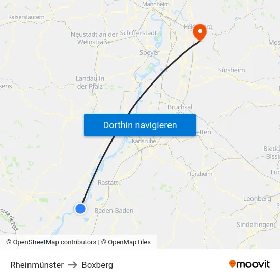 Rheinmünster to Boxberg map