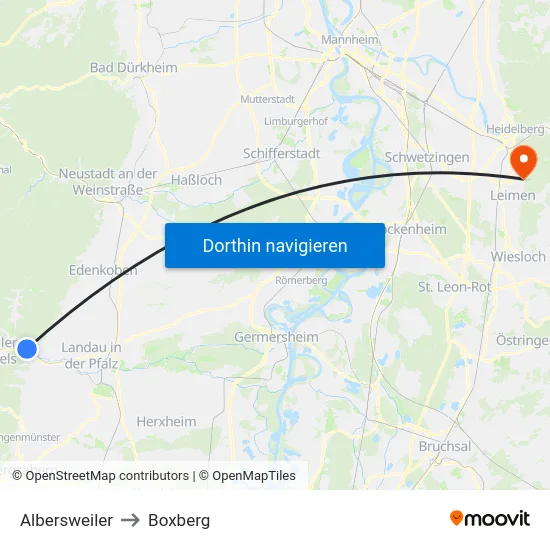 Albersweiler to Boxberg map