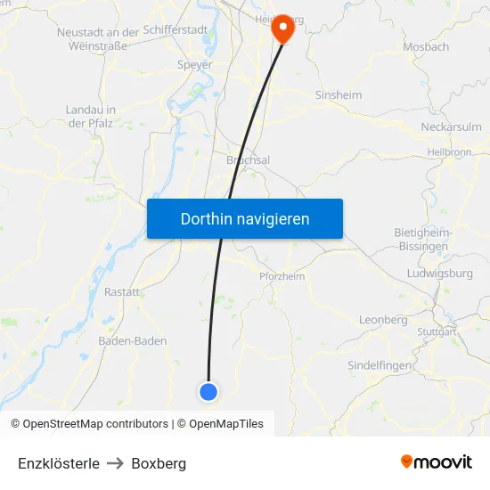 Enzklösterle to Boxberg map