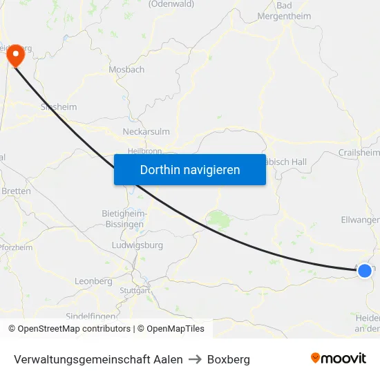Verwaltungsgemeinschaft Aalen to Boxberg map