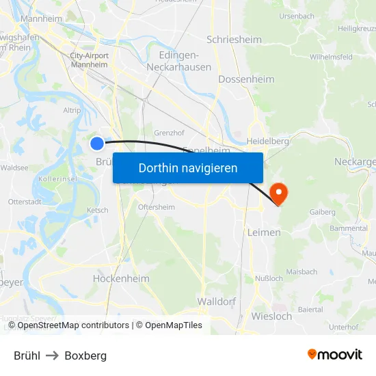 Brühl to Boxberg map