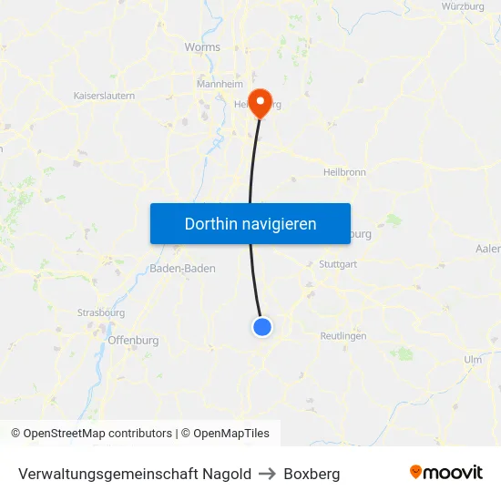 Verwaltungsgemeinschaft Nagold to Boxberg map
