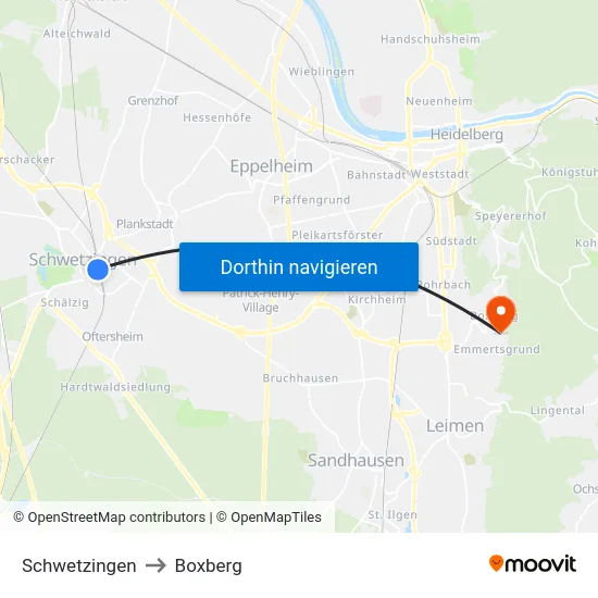 Schwetzingen to Boxberg map