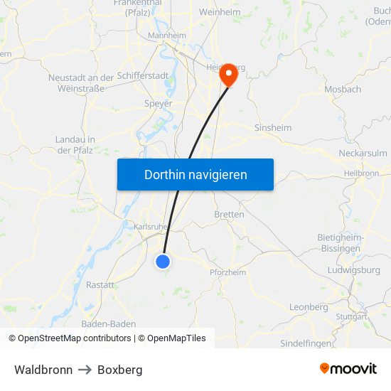 Waldbronn to Boxberg map