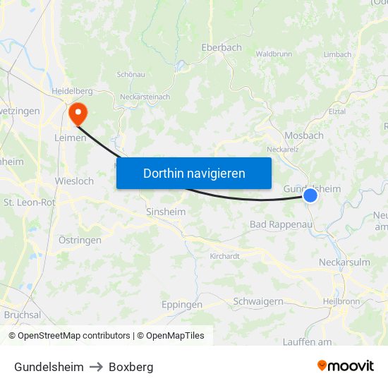 Gundelsheim to Boxberg map