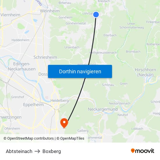 Abtsteinach to Boxberg map