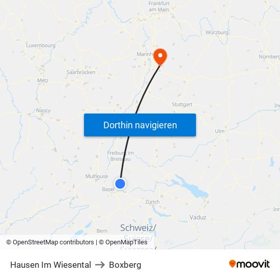 Hausen Im Wiesental to Boxberg map