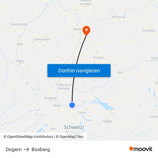 Dogern to Boxberg map