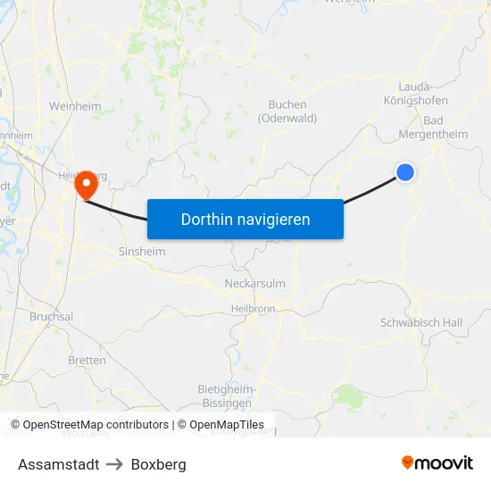 Assamstadt to Boxberg map