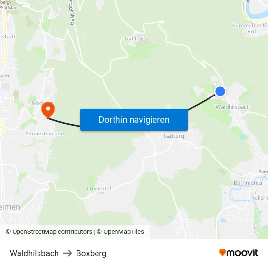 Waldhilsbach to Boxberg map