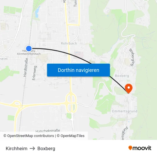 Kirchheim to Boxberg map