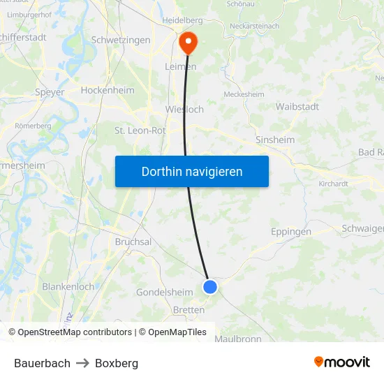 Bauerbach to Boxberg map