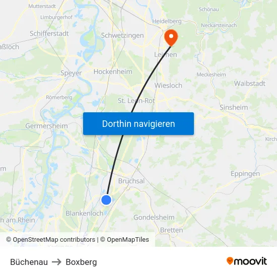 Büchenau to Boxberg map