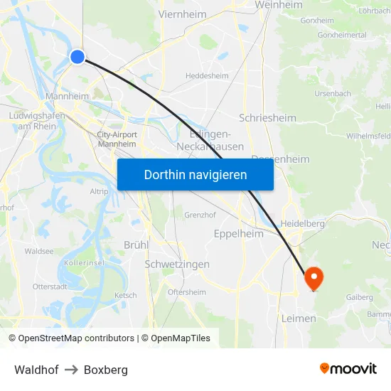Waldhof to Boxberg map