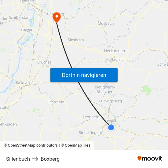 Sillenbuch to Boxberg map