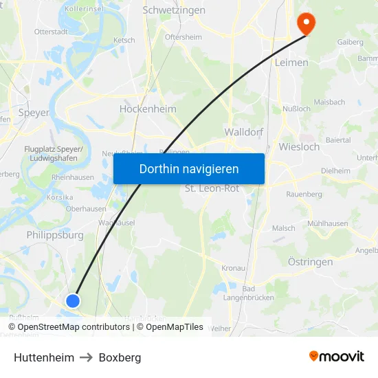 Huttenheim to Boxberg map