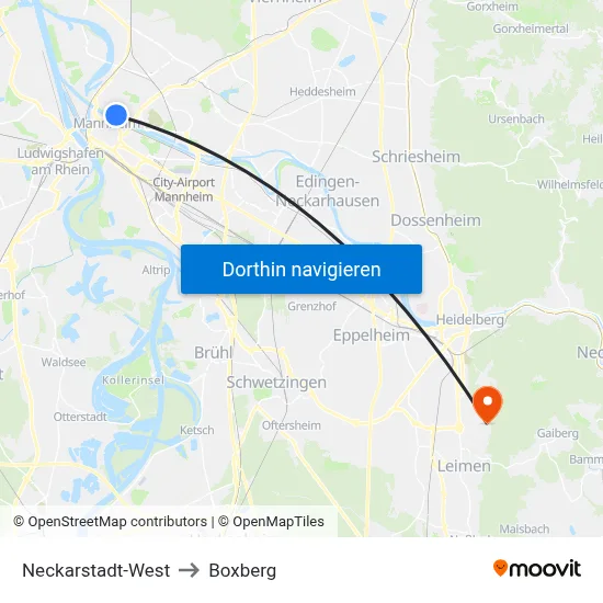 Neckarstadt-West to Boxberg map