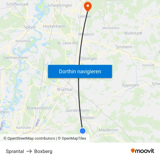 Sprantal to Boxberg map