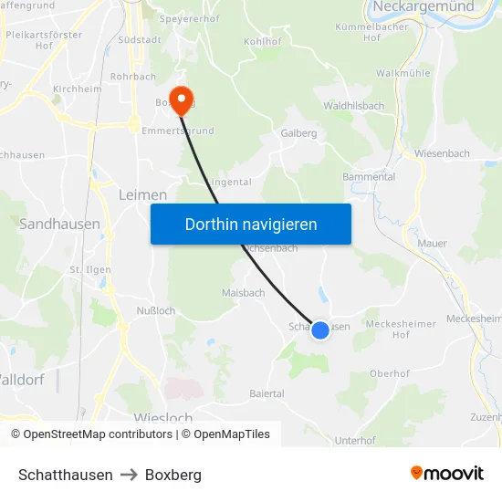 Schatthausen to Boxberg map