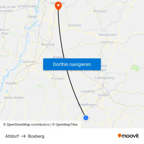 Altdorf to Boxberg map