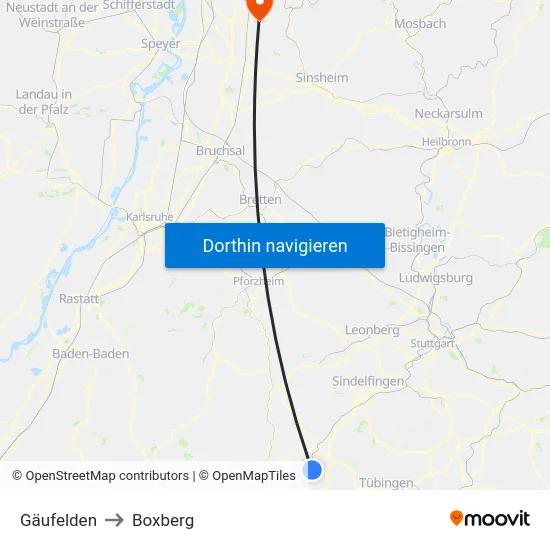 Gäufelden to Boxberg map