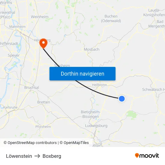 Löwenstein to Boxberg map