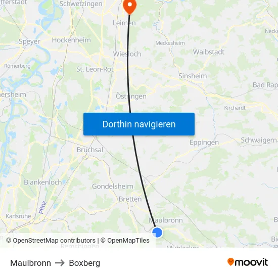 Maulbronn to Boxberg map