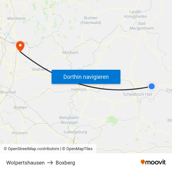 Wolpertshausen to Boxberg map