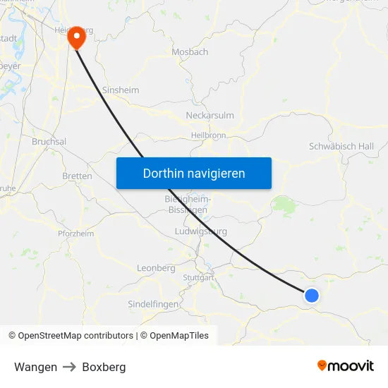 Wangen to Boxberg map