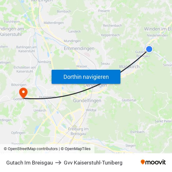 Gutach Im Breisgau to Gvv Kaiserstuhl-Tuniberg map