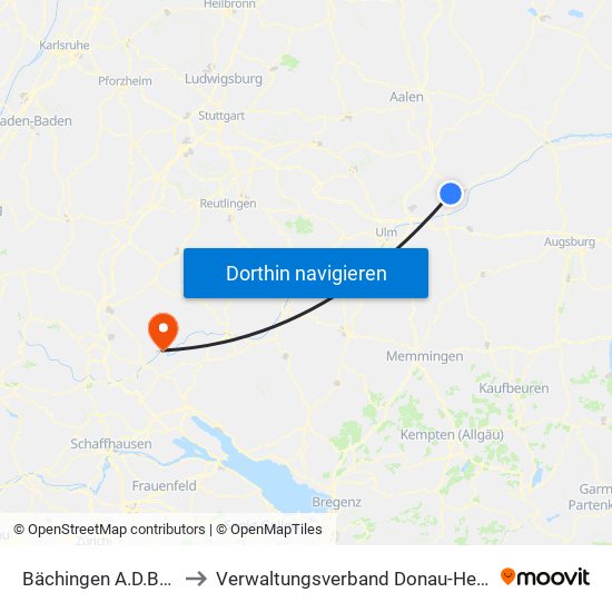 Bächingen A.D.Brenz to Verwaltungsverband Donau-Heuberg map
