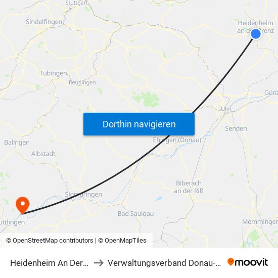 Heidenheim An Der Brenz to Verwaltungsverband Donau-Heuberg map