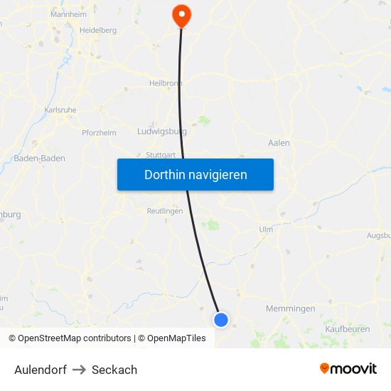 Aulendorf to Seckach map