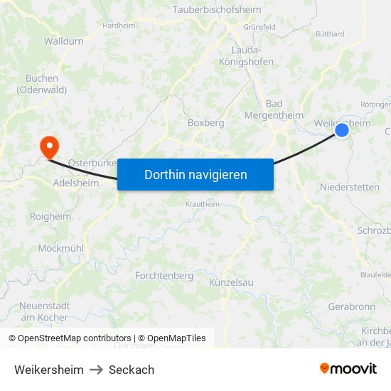 Weikersheim to Seckach map