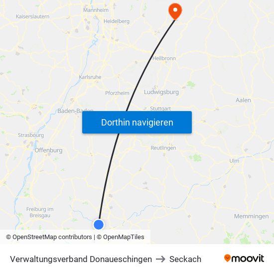Verwaltungsverband Donaueschingen to Seckach map