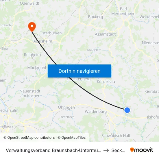 Verwaltungsverband Braunsbach-Untermünkheim to Seckach map